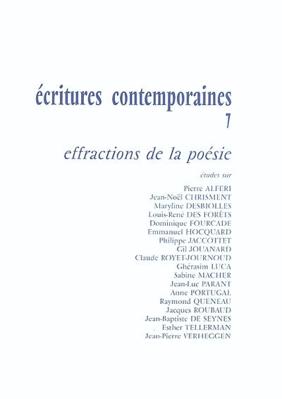 Effractions de la poésie textes réunis et présentés par Elizabeth Cardonne-Arlyck et Dominique Viart